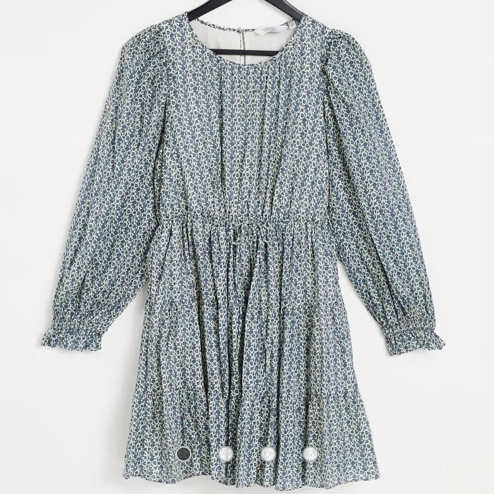 & Other Stories Floral Smock Mini Dress NWT EU XS Blue Cotton Puff Sleeve Boho